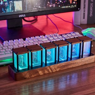 闹钟桌面钟拟辉光管时钟免组装创意闹钟定时器联网对时床头两用小