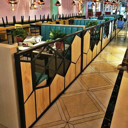 商用美式实木工业风屏风酒吧咖啡厅餐厅卡座沙发铁艺矮隔断墙格挡