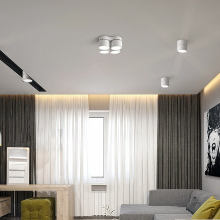 简约明装筒灯泛光可调节吸顶式四头斗胆灯双头卧室客厅无主灯照明