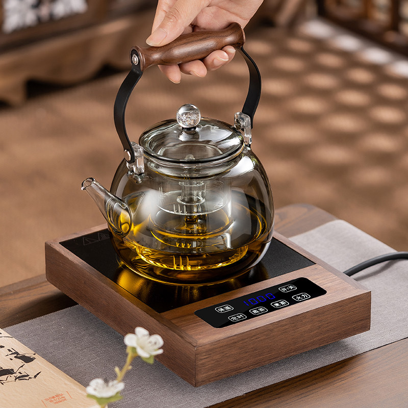 电陶炉全自动黑灰色玻璃煮茶壶烧茶壶电热蒸煮茶器一体养生壶家用