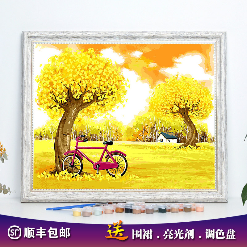 diy数字油画风景秋天自己上色解闷减压手工绘填充填色装饰油彩画
