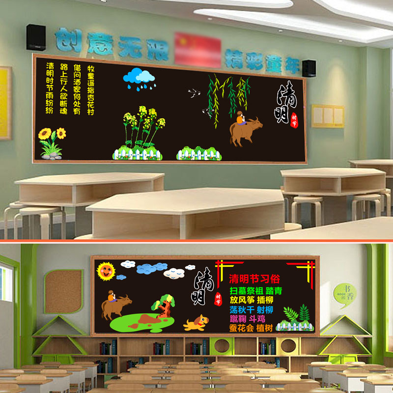 清明节主题黑板报墙饰墙贴幼儿园小学校文化评比环创装饰布置材料