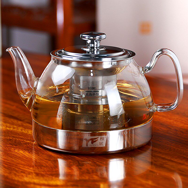 雅风耐高温玻璃烧水茶壶家用加厚电磁炉煮茶壶不锈钢过滤冲泡茶器