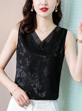 新款V领打底背心女外穿宽松吊带西装内搭妈妈装夏装白色无袖T恤潮