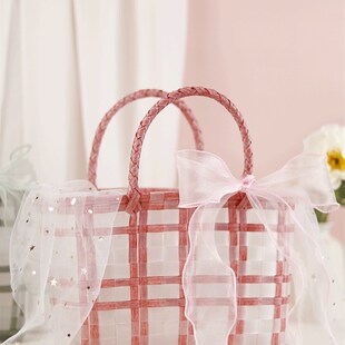 伴手礼女伴娘透明结婚婚礼实用喜糖盒编织篮子礼盒空盒礼品手提袋