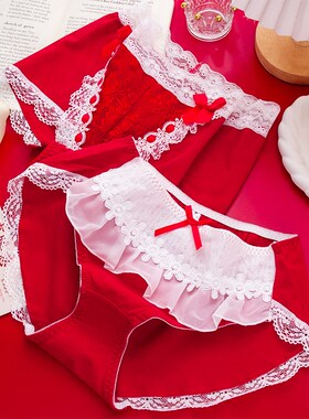 龙年本命年婚庆红色高腰中腰纯棉大码内裤女胖MM200斤新年喜庆红