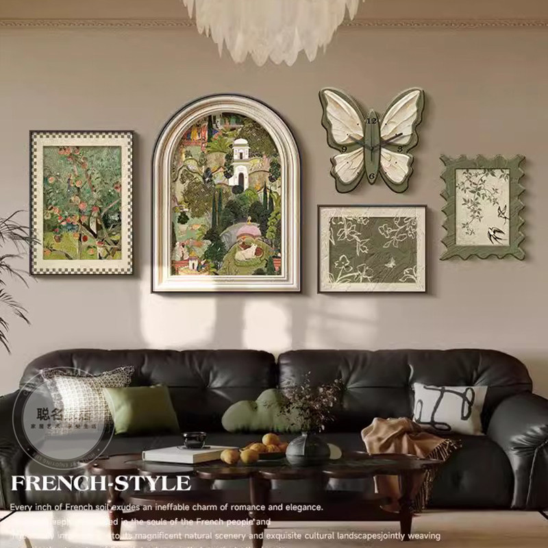 法式中古风客厅装饰画斋浦尔花园沙发背景墙挂画复古艺术组合壁画