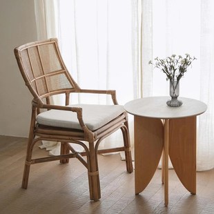 侘寂风哈珀椅黑色餐椅家用天然真藤民宿藤编椅子复古设计师喝茶椅