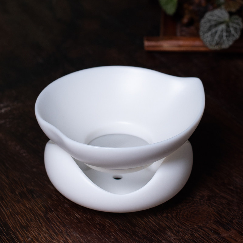 无釉素烧羊脂玉白瓷茶滤 家用茶渣隔离器办公茶道茶隔漏斗配件
