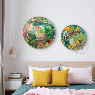 布兰奇名画印象派小清新风景油画装饰画客厅餐厅卧室床头圆形挂画