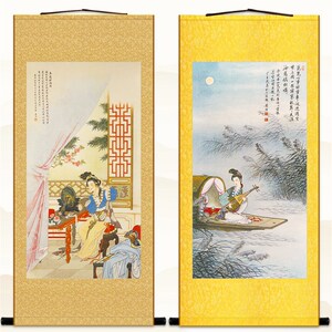 花木兰理妆图 琵琶行 仕女人物卷轴挂画 书房绢布丝绸装饰画定制
