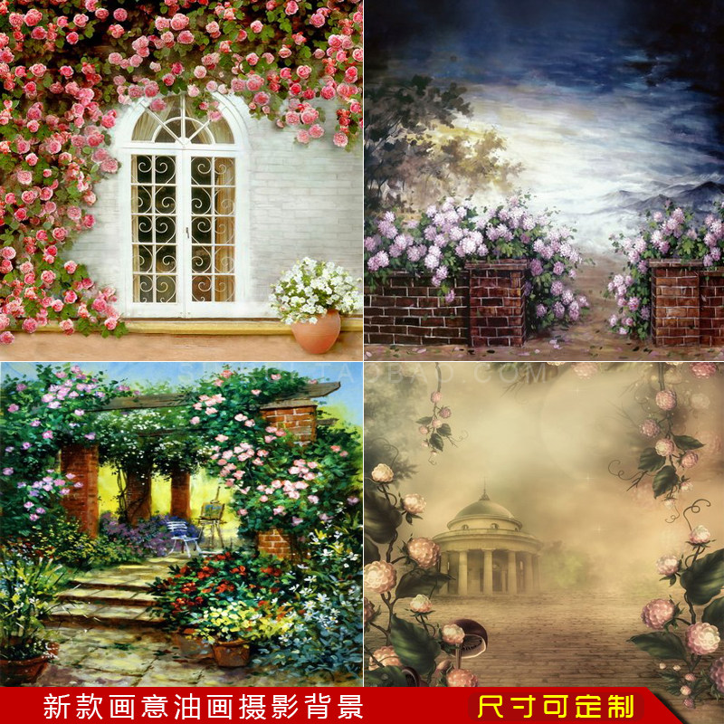 新款梦幻画意油画主题婚纱摄影背景纸影楼儿童数码宝宝拍照背景布