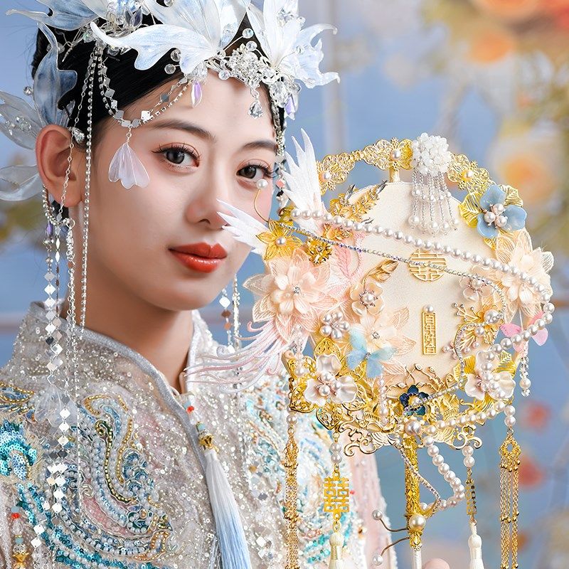 新款新娘团扇结婚出嫁diy材料包喜扇中式手捧花成品双面秀禾婚礼