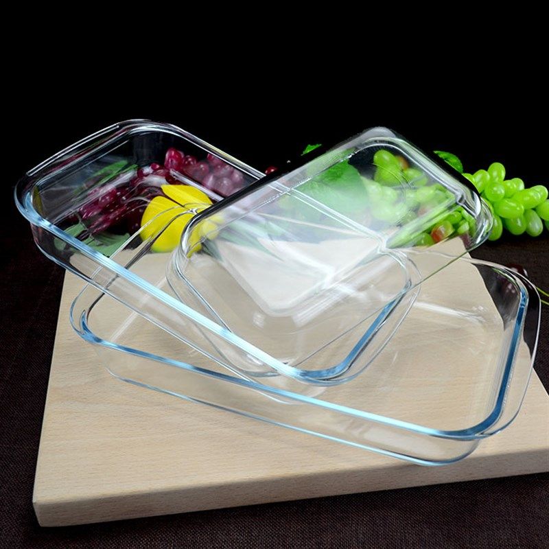 微波炉盘子专用玻璃盘长方形透明烤盘烤箱玻璃托盘家用烧鱼盘底盘