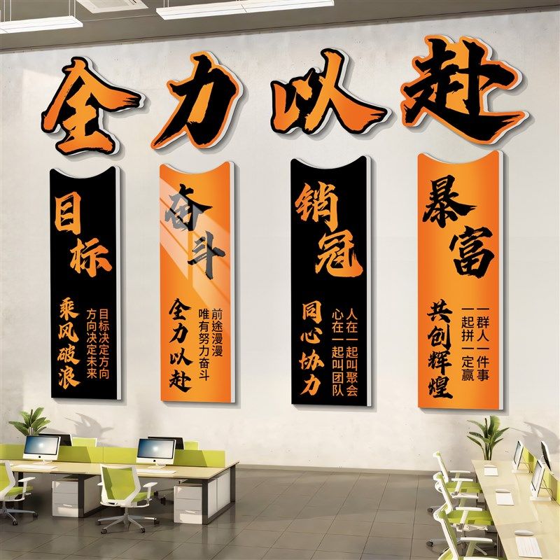 办公室墙面装饰挂画企业文化背景墙公司氛围布置壁画励志标语贴纸,家居饰品,文化墙贴,淘宝优惠券,粉丝福利购,淘宝优惠卷