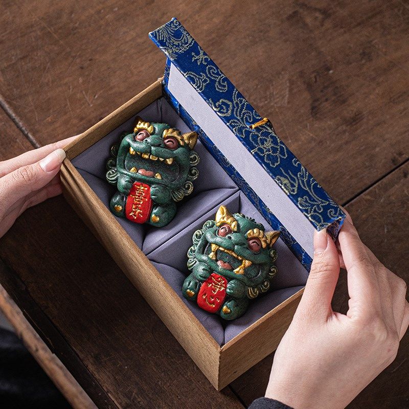 创意小狮子笔搁笔架彩金高档摆件净心喜乐一对礼盒装书房桌面镇纸,家居饰品,装饰摆件,淘宝优惠券,粉丝福利购,淘宝优惠卷