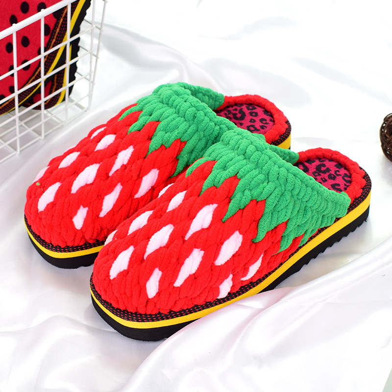 孺子牛纯手工勾织毛线拖鞋秋冬季加厚保暖防滑橡胶底冰条拖鞋成品