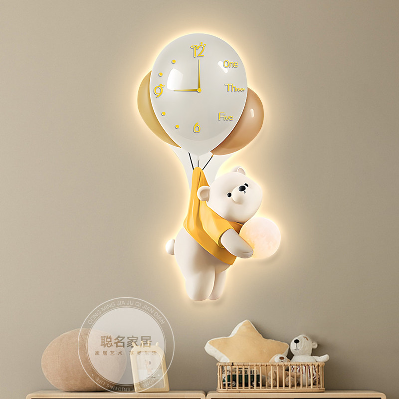 卡通创意儿童房装饰画带钟表挂墙房间卡通熊男孩女孩卧室床头挂画,家居饰品,现代装饰画,淘宝优惠券,粉丝福利购,淘宝优惠卷