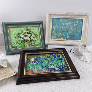梵高杏花鸢尾花油画装饰画相框摆件家居复古治愈系客厅卧室挂画