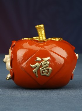 铜欣祥 彩铜《诸事顺利》福猪柿子摆件桌面装饰品生日礼品摆设