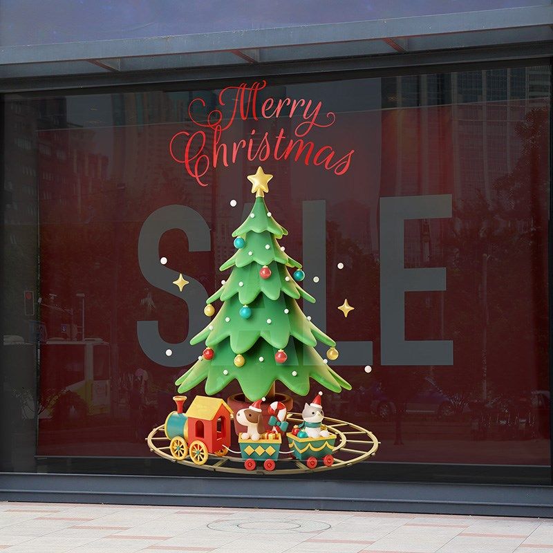 2024圣诞节装饰品贴纸橱窗场景布置圣诞树静电贴商场贴画玻璃贴纸,家居饰品,软装墙贴,淘宝优惠券,粉丝福利购,淘宝优惠卷