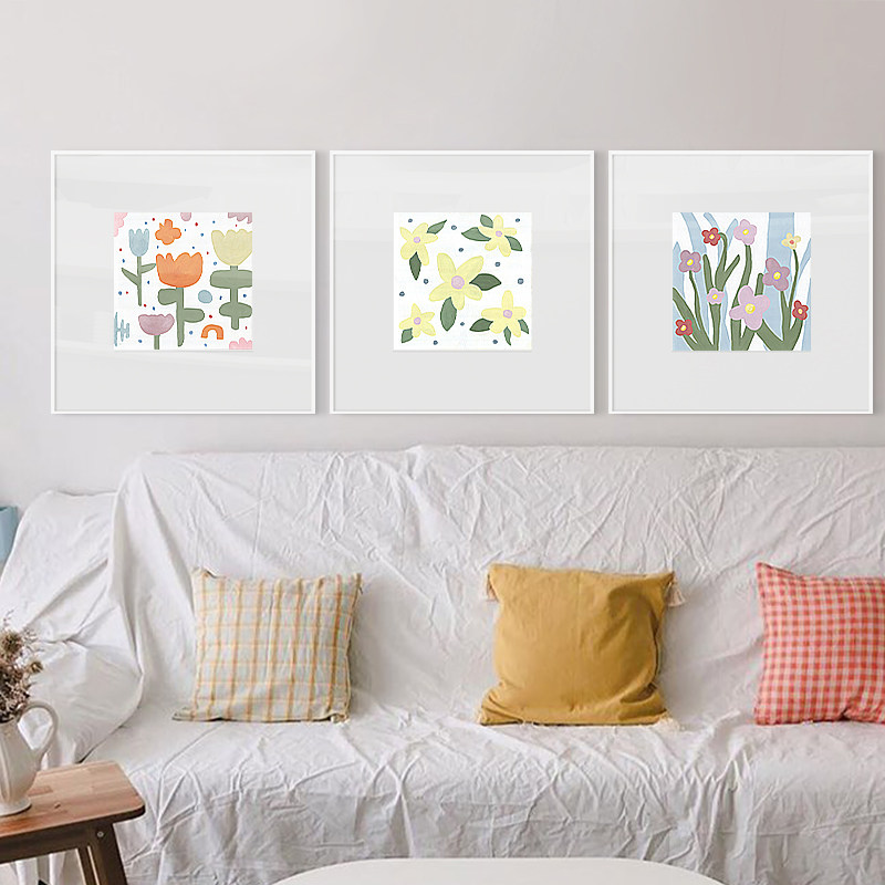 春见花语 北欧卧室装饰画小清新儿童房床头治愈挂画民宿方形壁画,家居饰品,现代装饰画,淘宝优惠券,粉丝福利购,淘宝优惠卷