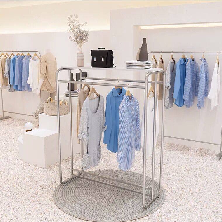 简约服装店展示架女装店中岛落地式挂衣架不锈钢带板双杠陈列货架,商业/办公家具,服装展示架,淘宝优惠券,粉丝福利购,淘宝优惠卷