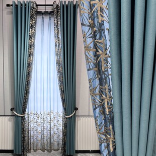 高遮光隔热布纱假双层60cm花边一体成品窗帘飘窗卧室落地帘定制布