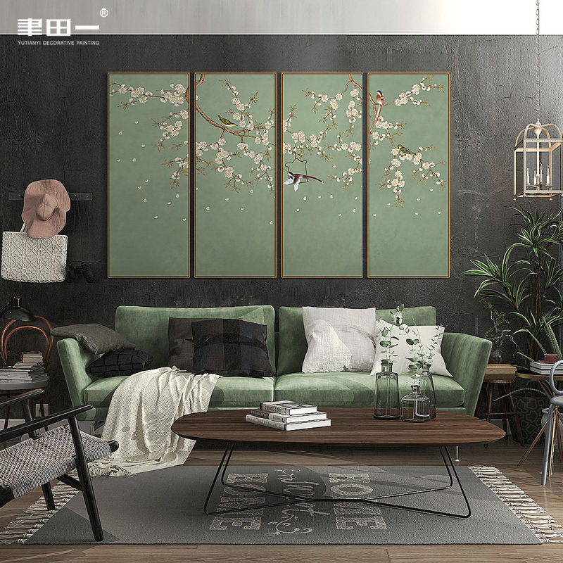 中式客厅沙发背景墙装饰画工笔花鸟玄关卧室床头挂画样板间展厅画,家居饰品,现代装饰画,淘宝优惠券,粉丝福利购,淘宝优惠卷