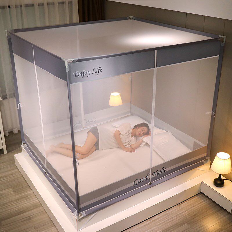 2024新款家用蚊帐坐床T型三开门大空间帐1.5x1.9米床帐子防蚊防摔
