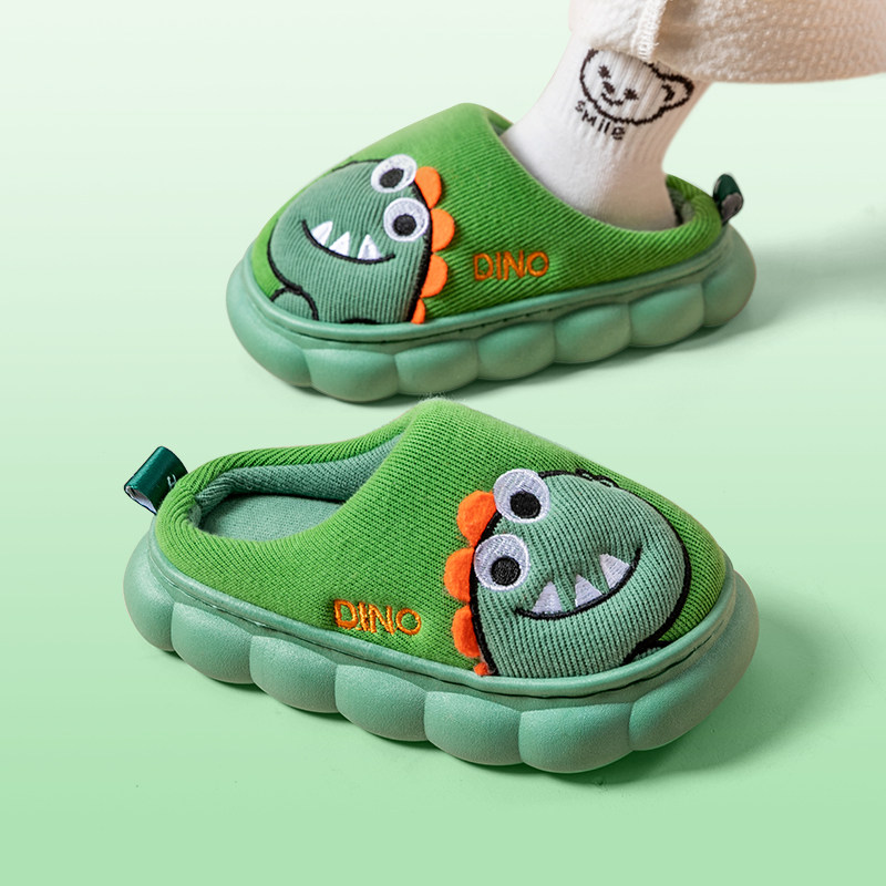 卡通恐龙可爱儿童棉拖鞋男女孩中大童学生2024新款秋冬季室内防滑