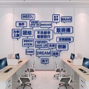 公司背景墙面装饰画励志标语办公室3d墙贴纸创意激励员工文字团结