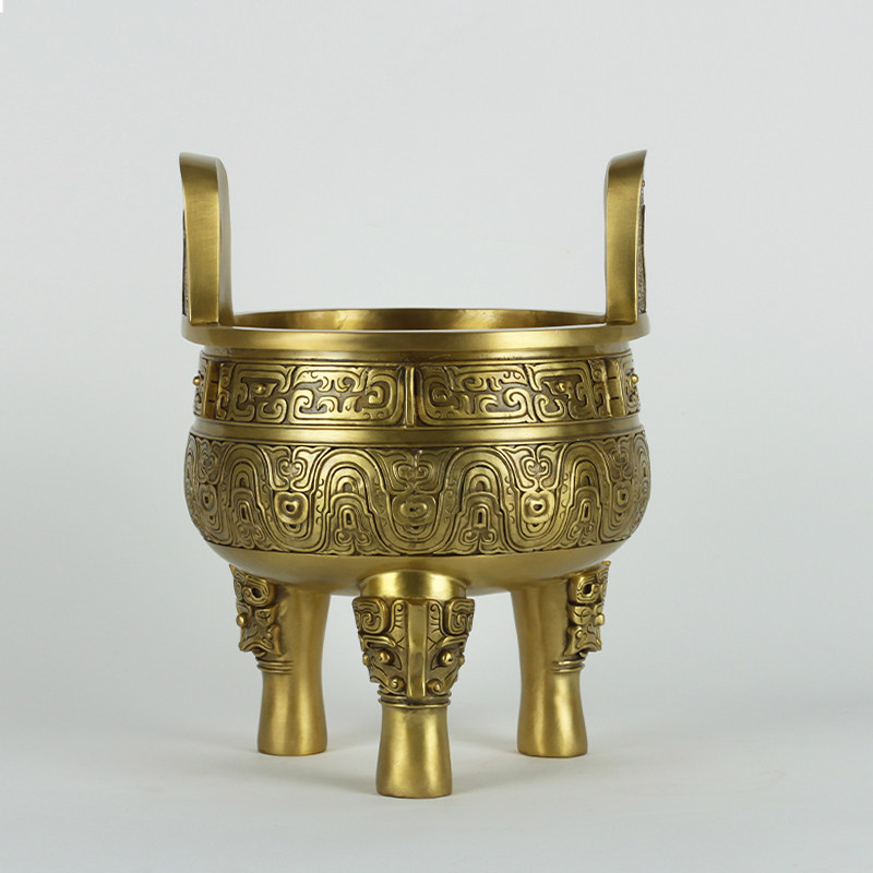 纯黄铜克鼎摆件仿古青铜器办公室家居桌面装饰工艺品三足鼎铜摆件