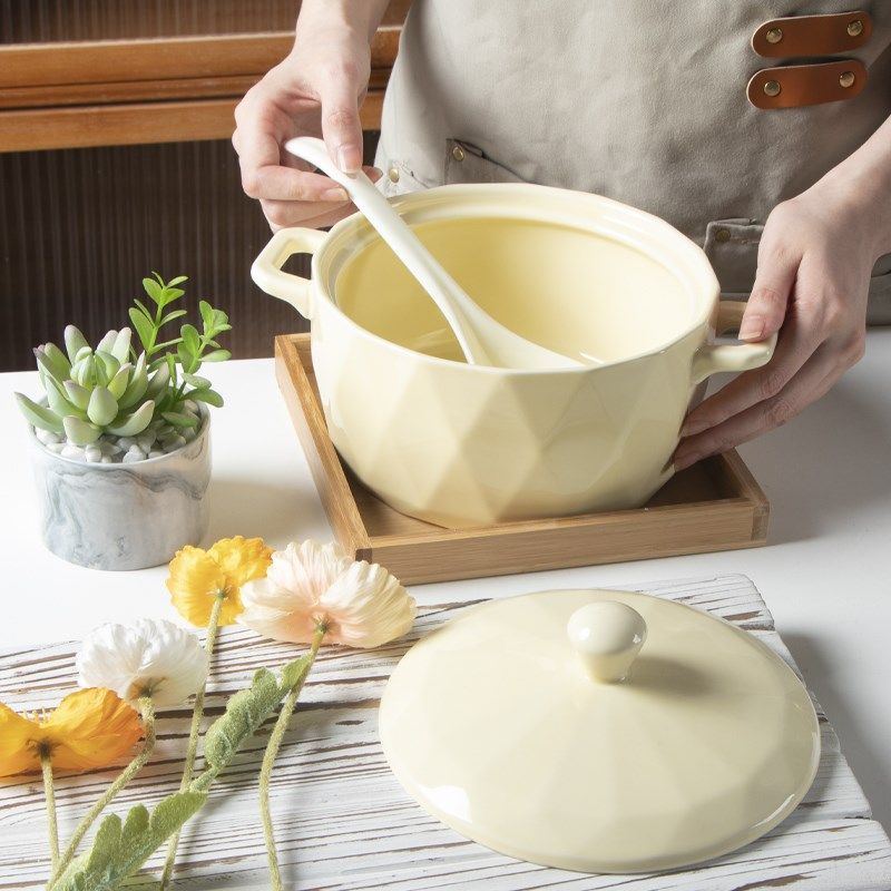 奶油风双耳大号汤碗家用2024新款耐高温陶瓷汤盆螺蛳粉带盖泡面碗,厨房/烹饪用具,砂锅/石锅,淘宝优惠券,粉丝福利购,淘宝优惠卷