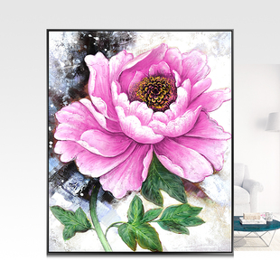 牡丹油画餐桌入门玄关玄幻装饰画主卧床头走廊尽头挂画过道3d立体