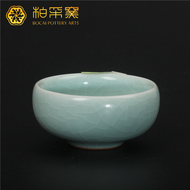柏采窑停产豆青釉福意杯BR-101全手工汝窑杯复古茶杯陶瓷开片茶具