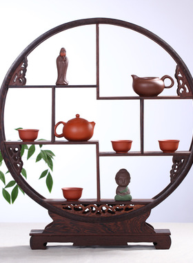 昊林轩红木 鸡翅木圆形博古架 多宝架 古董架 直径40-60CM 茶具架