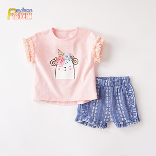 小女童宝宝夏装洋气短袖T恤两件套装幼儿婴儿童夏天上衣服薄款1岁