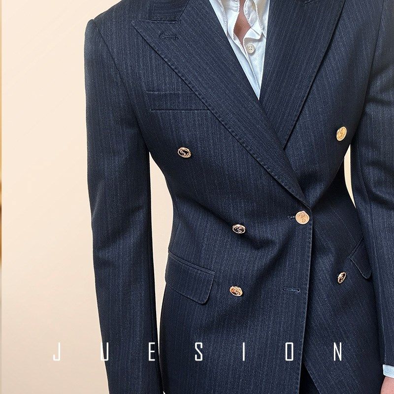 JUESION 西服套装男士高级感双排扣修身条纹新郎结婚正装西装礼服,男装,西服套装,淘宝优惠券,粉丝福利购,淘宝优惠卷