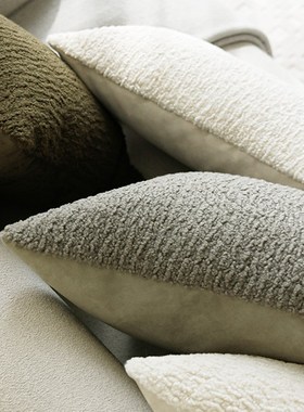 MILA米拉森之屿大颗粒羊羔绒抱枕松绿色白色客厅沙发靠枕腰枕