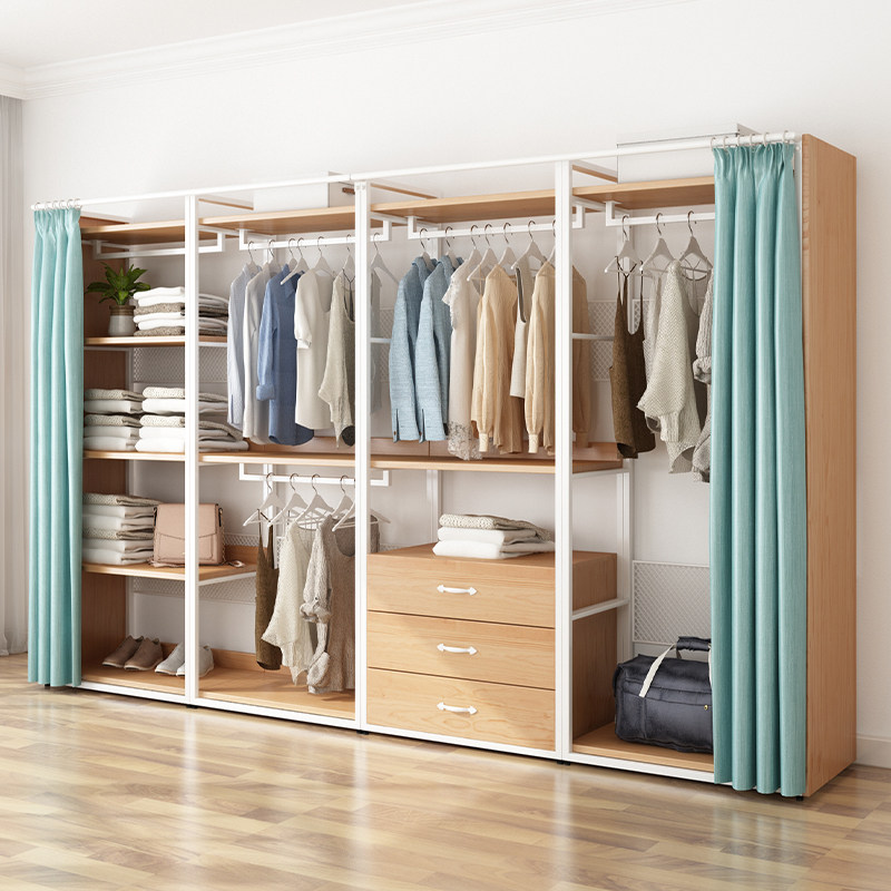 实木金属衣柜家用卧室挂衣柜铁艺衣橱组装布衣柜落地开放式衣帽间,住宅家具,独立衣柜,淘宝优惠券,粉丝福利购,淘宝优惠卷