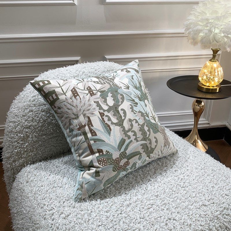 法式复古浪漫丛林高级感抱枕沙发客厅青绿色靠垫样板间别墅靠包套
