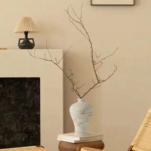 法式中古复古白色陶瓷陶罐大花瓶插花花器侘寂风落地干枝装饰摆件