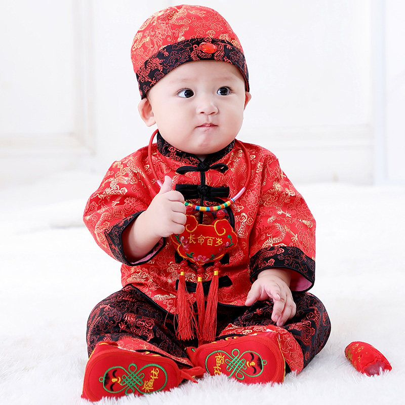 新年儿童唐装抓周礼服男女宝宝一岁婴儿满月百天生日拜年年服套装