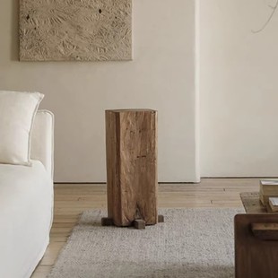 侘寂风原木方形实木墩子花架木头树桩木桩底座民宿客厅复古设计师