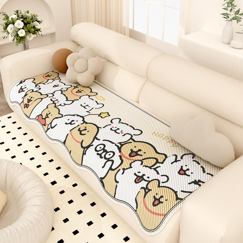 卡通冰丝沙发垫四季通用防滑防尘坐垫夏季凉感盖巾盖布夏天冰凉垫