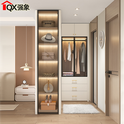定制奶油风衣柜隔断式L型转角衣柜衣帽间一门到顶经济型衣橱A31