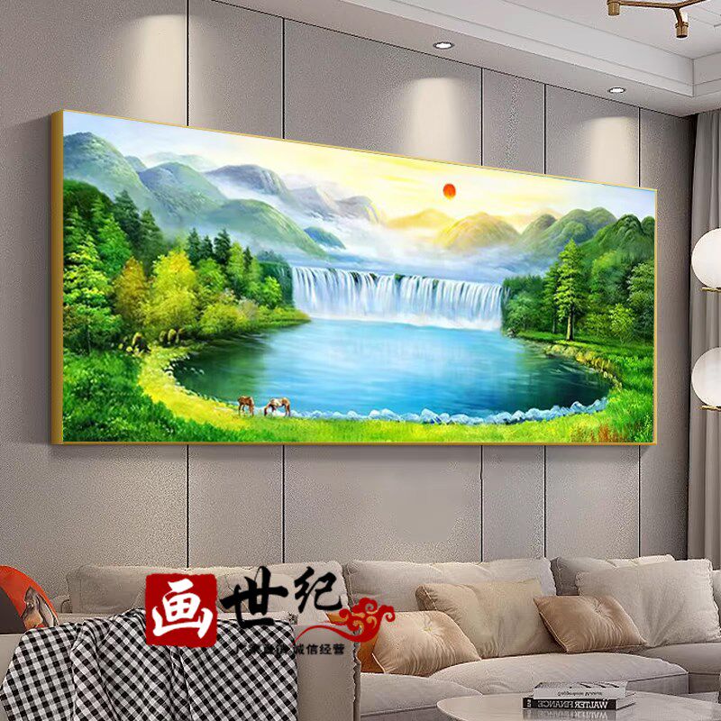 聚宝盆山水画客厅装饰画办公室挂画招财壁画单幅沙发背景墙画国画