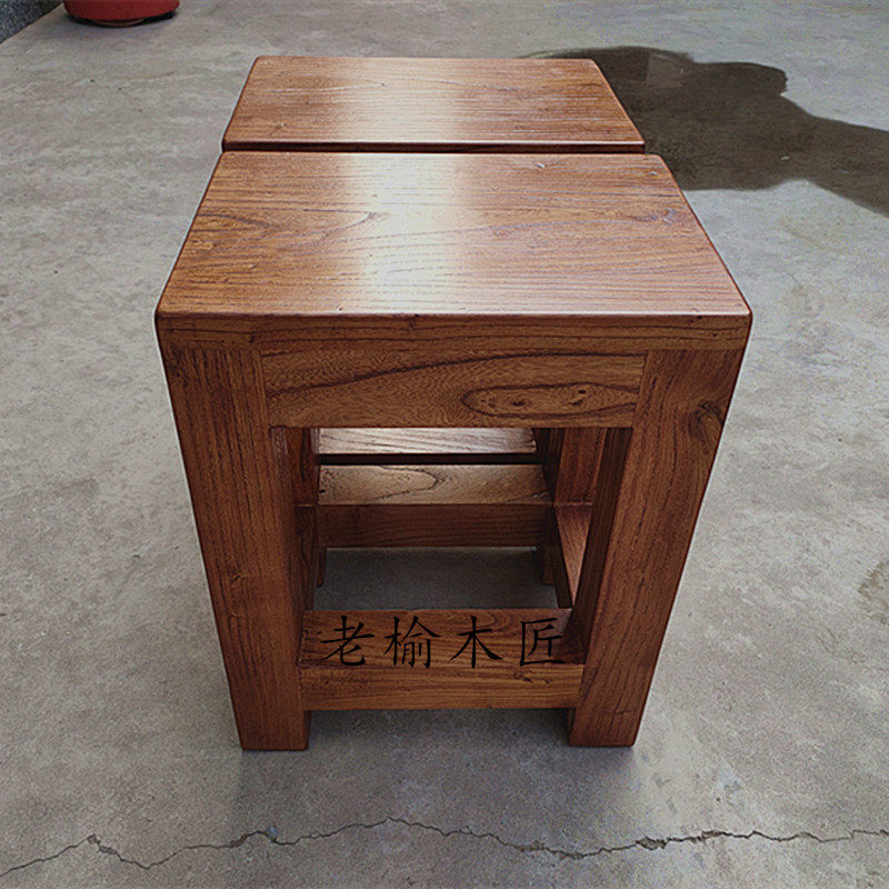 老榆木复古原木方凳板凳矮凳实木休闲凳子换鞋凳餐凳榫卯家用定制