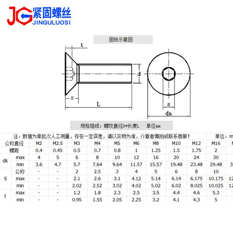M5M6 镀黑锌304不锈钢沉头内六角机牙螺丝钉平头内六槽螺丝钉螺栓